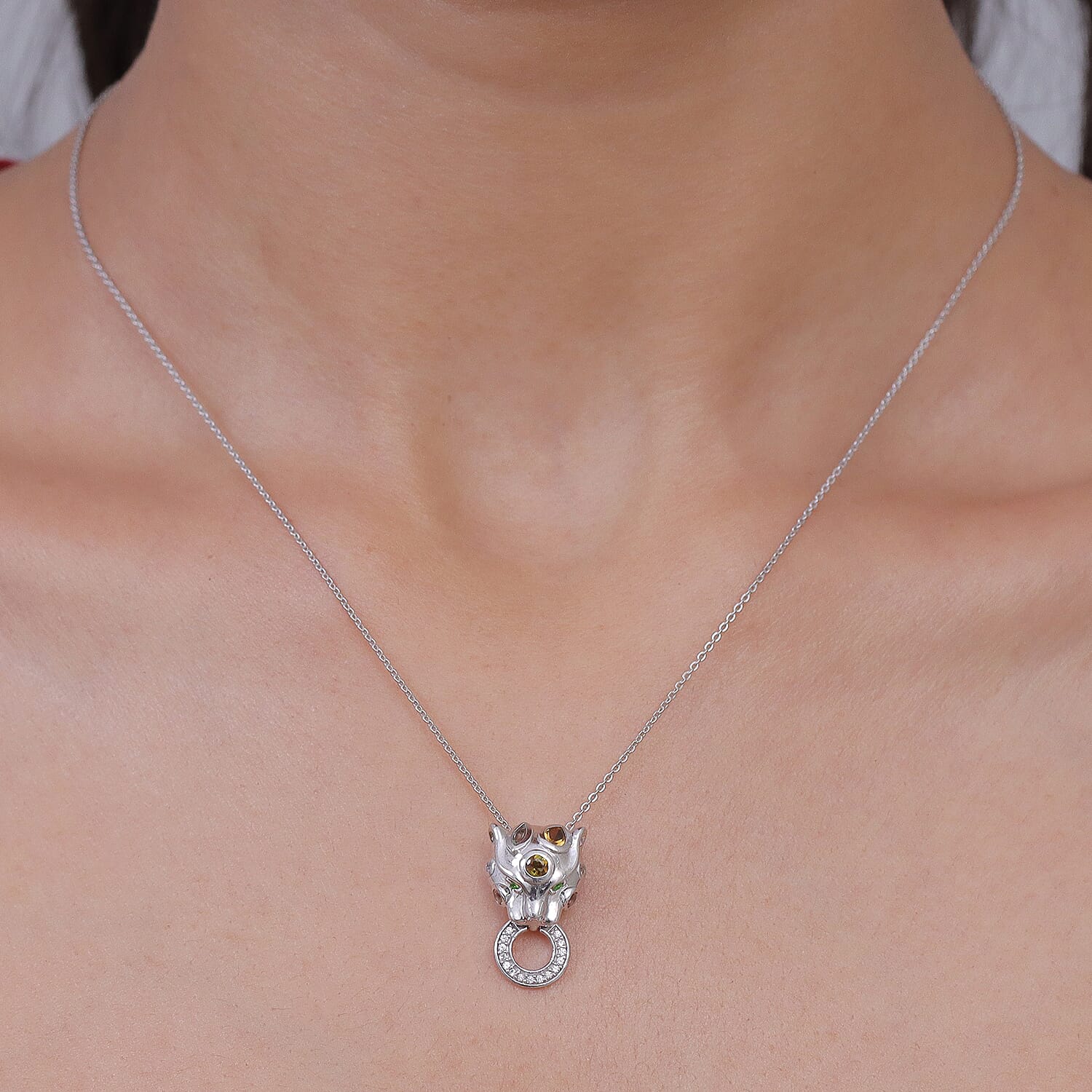 D'Joy - Multi-Tourmaline, White Zircon & Natural Chrome Diopside Pendant with Chain (Size 20) in Rhodium Overlay Sterling Silver