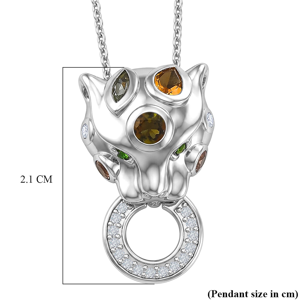 D'Joy - Multi-Tourmaline, White Zircon & Natural Chrome Diopside Pendant with Chain (Size 20) in Rhodium Overlay Sterling Silver