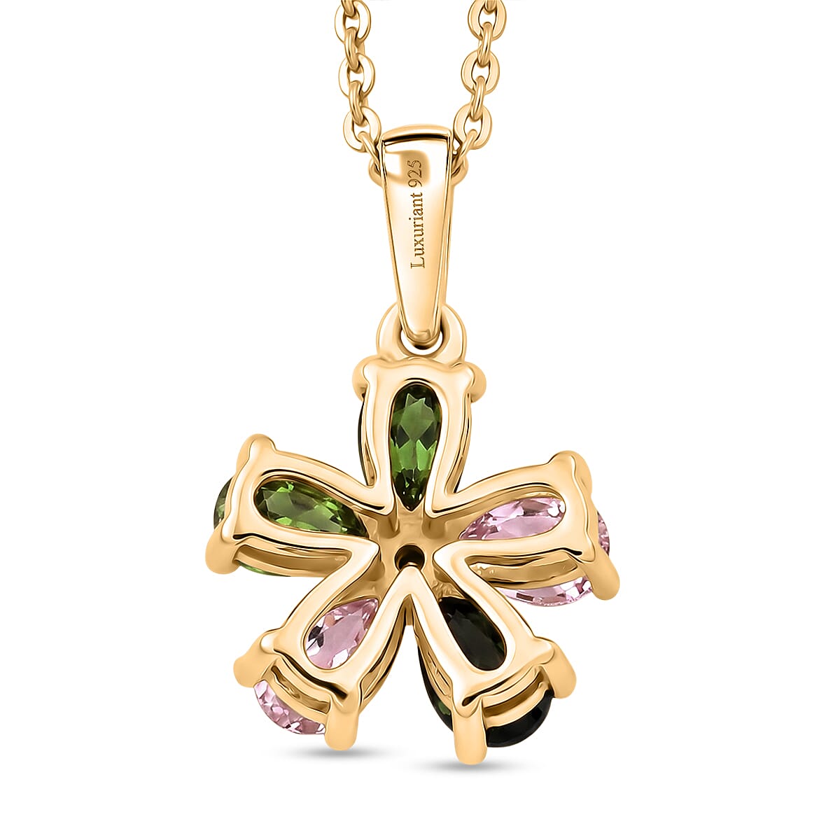 Luxuriant - Multi-Tourmaline & Lab Grown Diamond (SI-G-H) Pendant with Chain (Size 20) in Yellow Gold Plated Sterling Silver 1.00 Ct