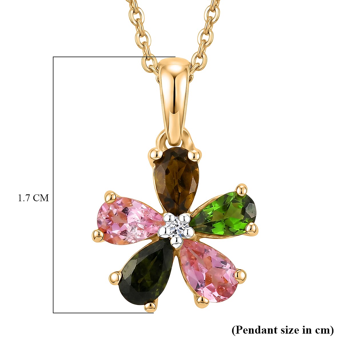 Luxuriant - Multi-Tourmaline & Lab Grown Diamond (SI-G-H) Pendant with Chain (Size 20) in Yellow Gold Plated Sterling Silver 1.00 Ct