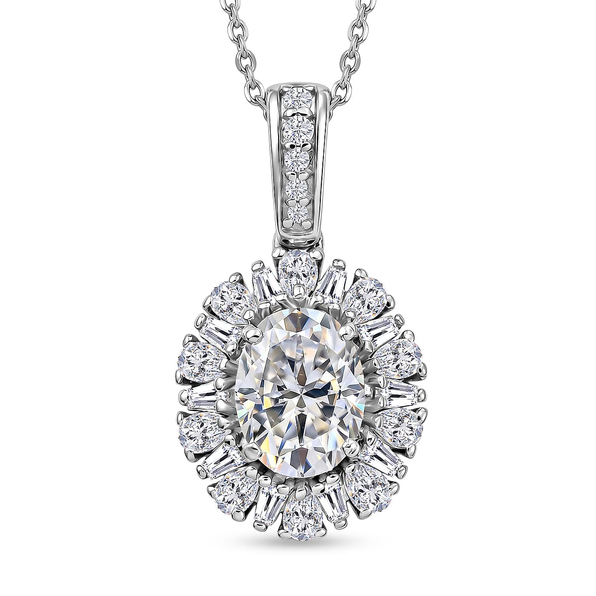 D'Joy - Moissanite Pendant with Chain (Size 20) in Rhodium Overlay Sterling Silver 2.71 Ct.