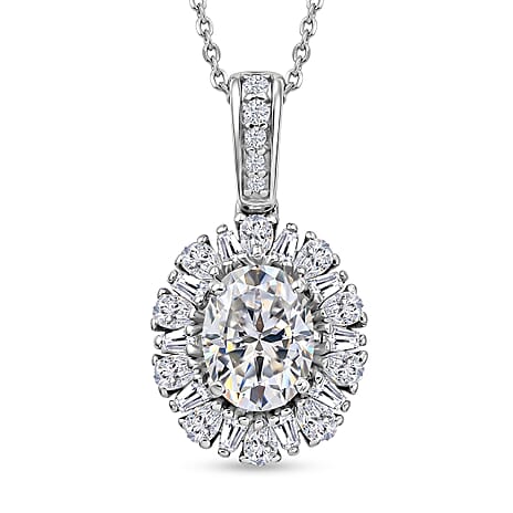 D'Joy - Moissanite Pendant with Chain (Size 20) in Rhodium Overlay Sterling Silver 2.71 Ct.