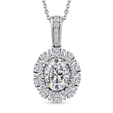 D'Joy - Moissanite Halo Pendant with Chain (Size 20) in Rhodium Overlay Sterling Silver 2.71 Ct. D'Joy - Moissanite Halo Pendant with Chain (Size 20) in Rhodium Overlay Sterling Silver 2.71 Ct.