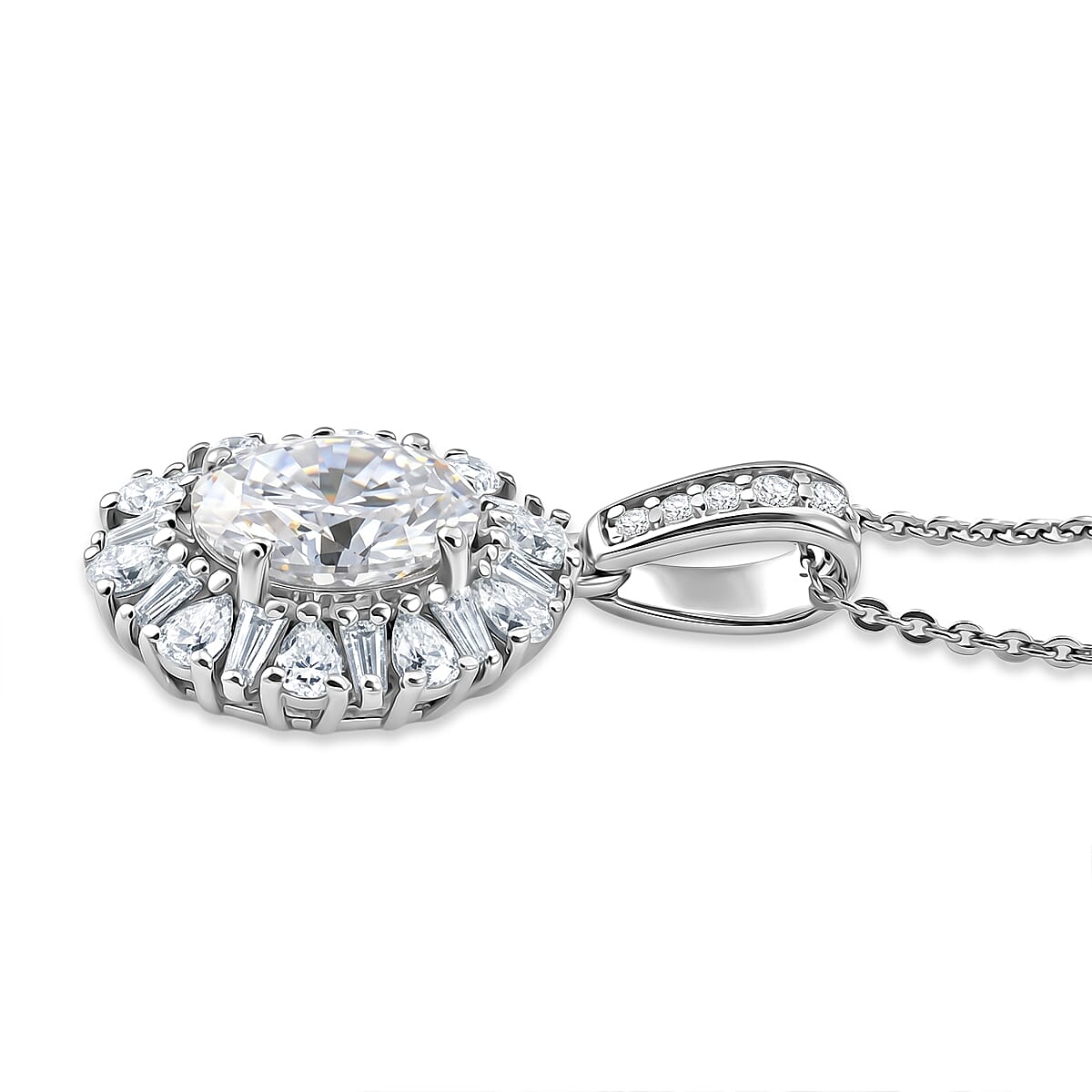 D'Joy - Moissanite Pendant with Chain (Size 20) in Rhodium Overlay Sterling Silver 2.71 Ct.