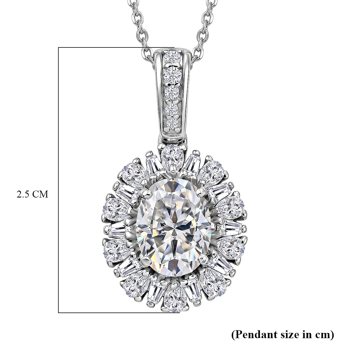 D'Joy - Moissanite Pendant with Chain (Size 20) in Rhodium Overlay Sterling Silver 2.71 Ct.