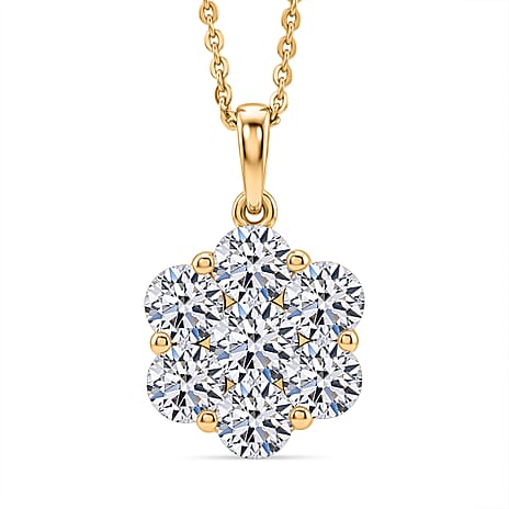 Luxuriant - SI-G-H Lab Grown Diamond Cluster Pendant with Chain (Size 20) in 18K Vermeil Yellow Gold Plated Sterling Silver 2.00 Ct.
