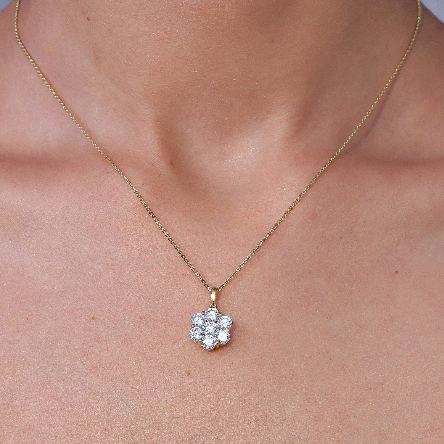 Luxuriant - SI-G-H Lab Grown Diamond Cluster Pendant with Chain (Size 20) in 18K Vermeil Yellow Gold Plated Sterling Silver 2.00 Ct.