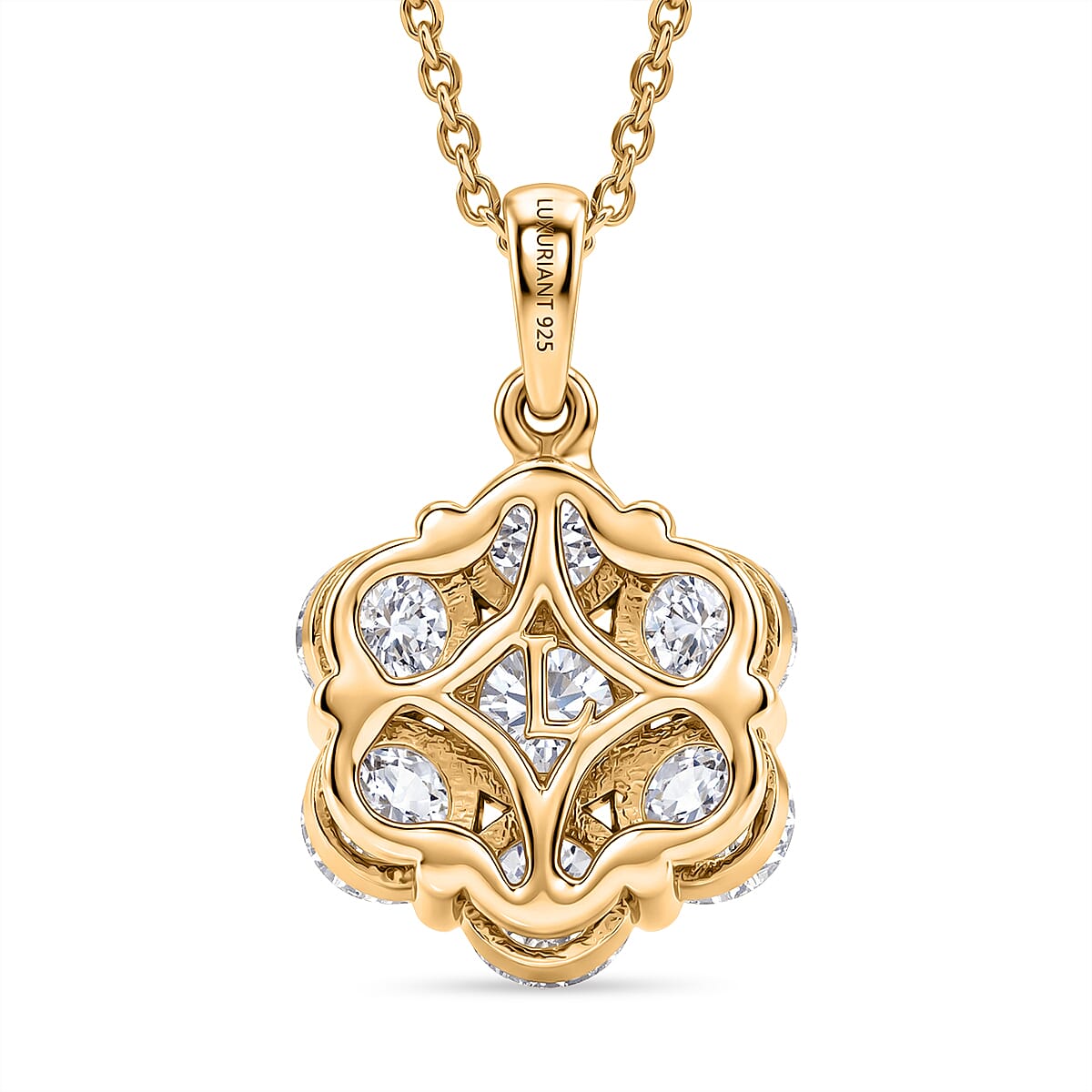 Luxuriant - SI-G-H Lab Grown Diamond Cluster Pendant with Chain (Size 20) in 18K Vermeil Yellow Gold Plated Sterling Silver 2.00 Ct.