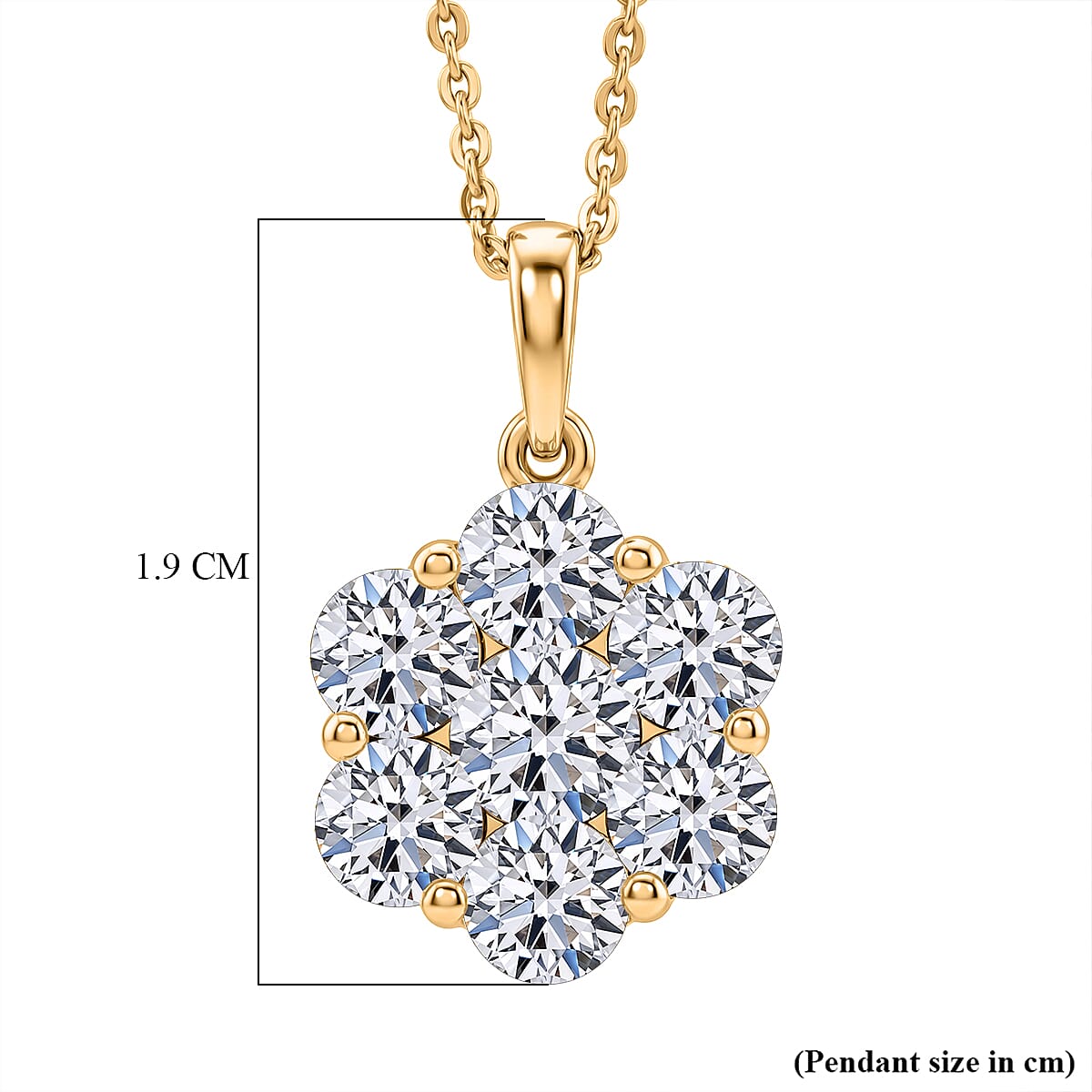 Luxuriant - SI-G-H Lab Grown Diamond Cluster Pendant with Chain (Size 20) in 18K Vermeil Yellow Gold Plated Sterling Silver 2.00 Ct.