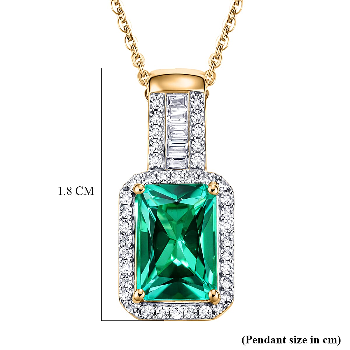 Luxuriant - Lab Grown Colombian Emerald & Lab Grown Diamond (SI-G-H) Halo Pendant with Chain (Size 20) in 18K Vermeil Yellow Gold Plated Sterling Silver 1.70 Ct.