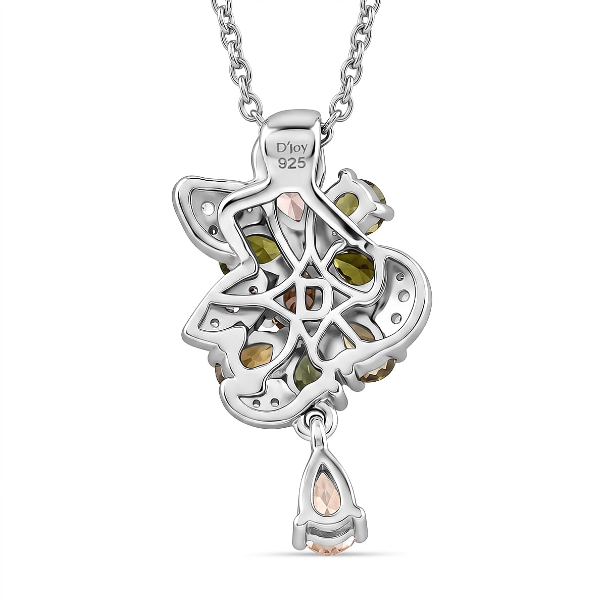 D'Joy - Multi-Tourmaline & White Zircon Pendant with Chain (Size 20) in Rhodium Overlay Sterling Silver 1.64 Ct.