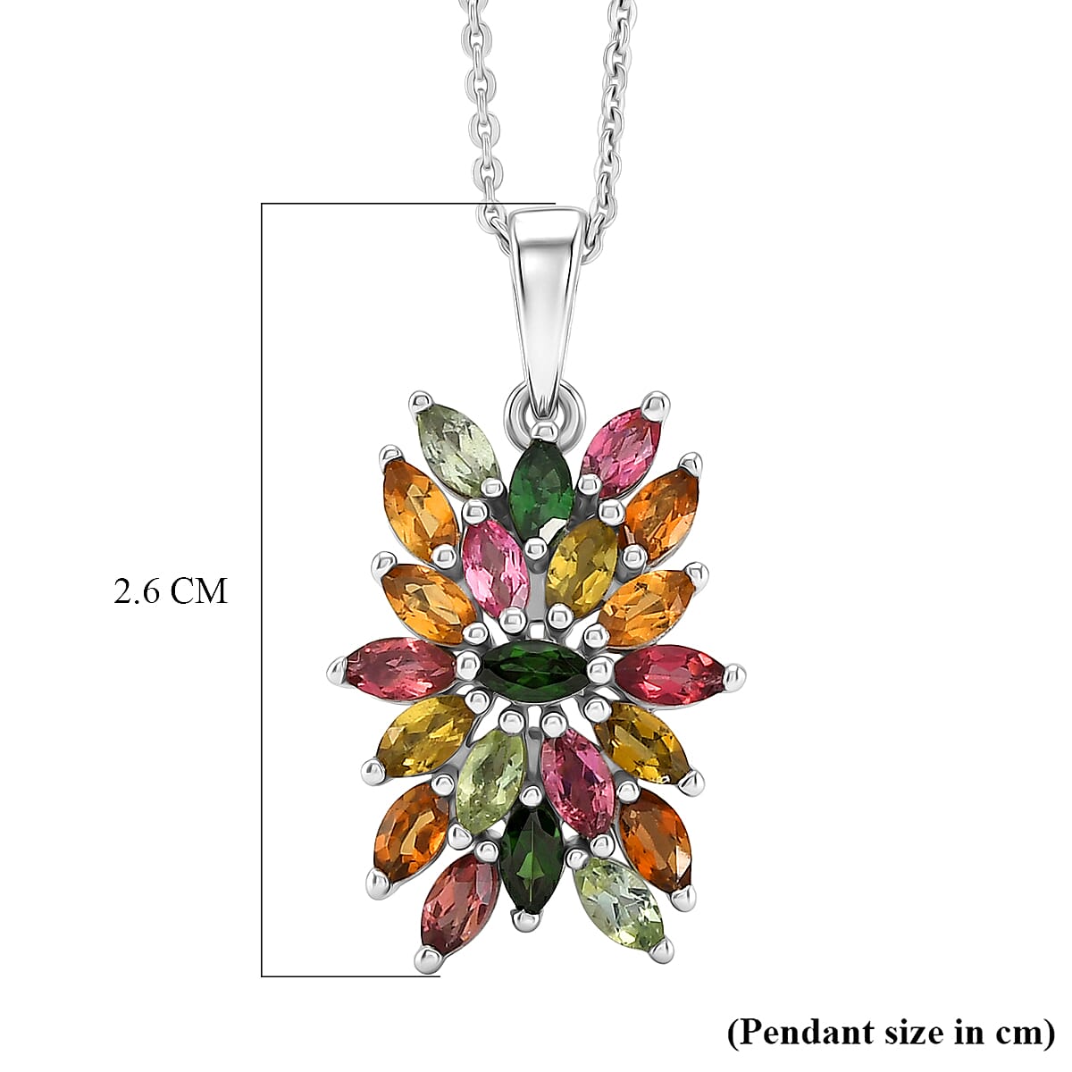 D'Joy - Multi-Tourmaline Pendant with Chain (Size 20) in Rhodium Overlay Sterling Silver 1.66 Ct.