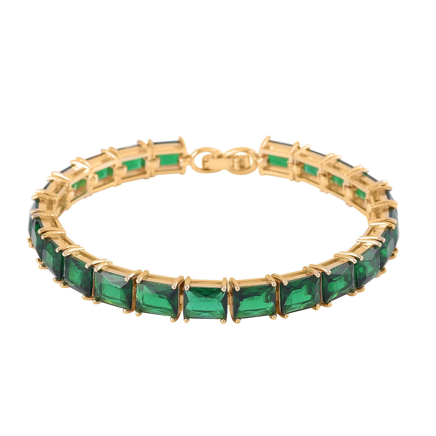 Set of 3 - Green Cubic Zirconia Bracelet (Size - 7), Push Back Earring & Pendant with Chain (Size 20-2 Ext) in Yellow Gold Tone 8.20 Ct.