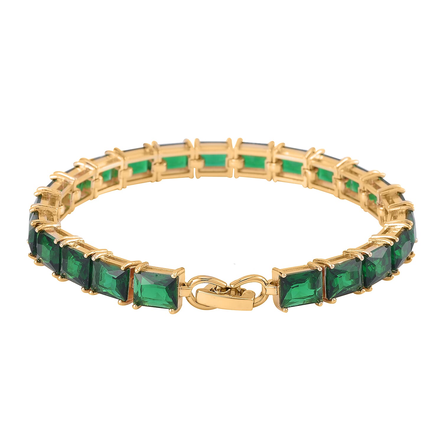 Set of 3 - Green Cubic Zirconia Bracelet (Size - 7), Push Back Earring & Pendant with Chain (Size 20-2 Ext) in Yellow Gold Tone 8.20 Ct.