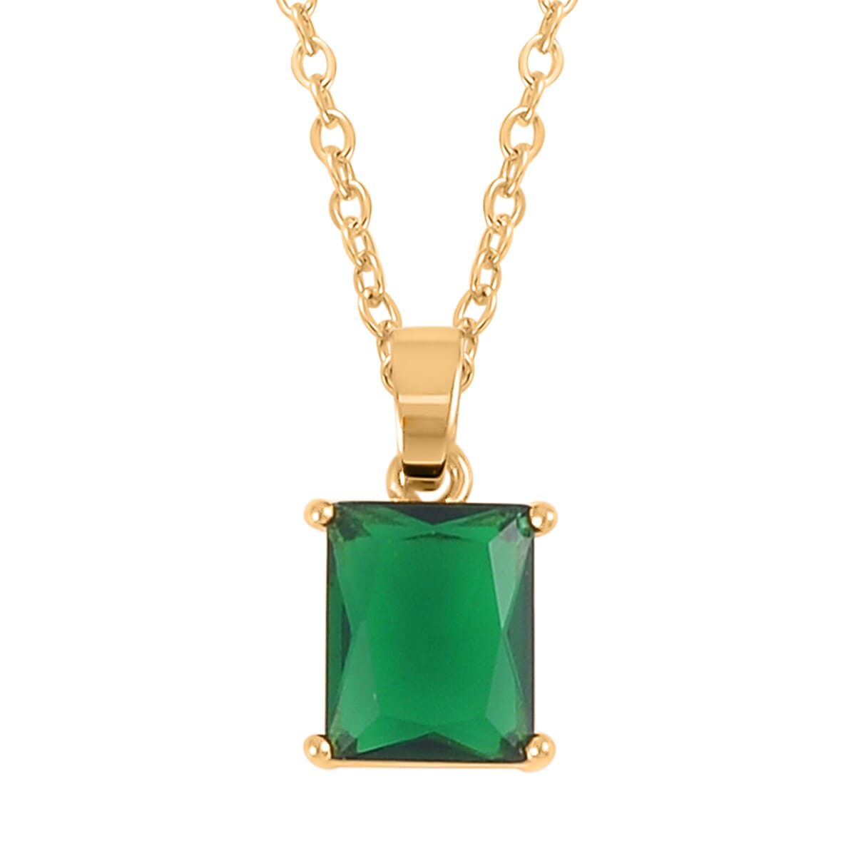 Set of 3 - Green Cubic Zirconia Bracelet (Size - 7), Push Back Earring & Pendant with Chain (Size 20-2 Ext) in Yellow Gold Tone 8.20 Ct.