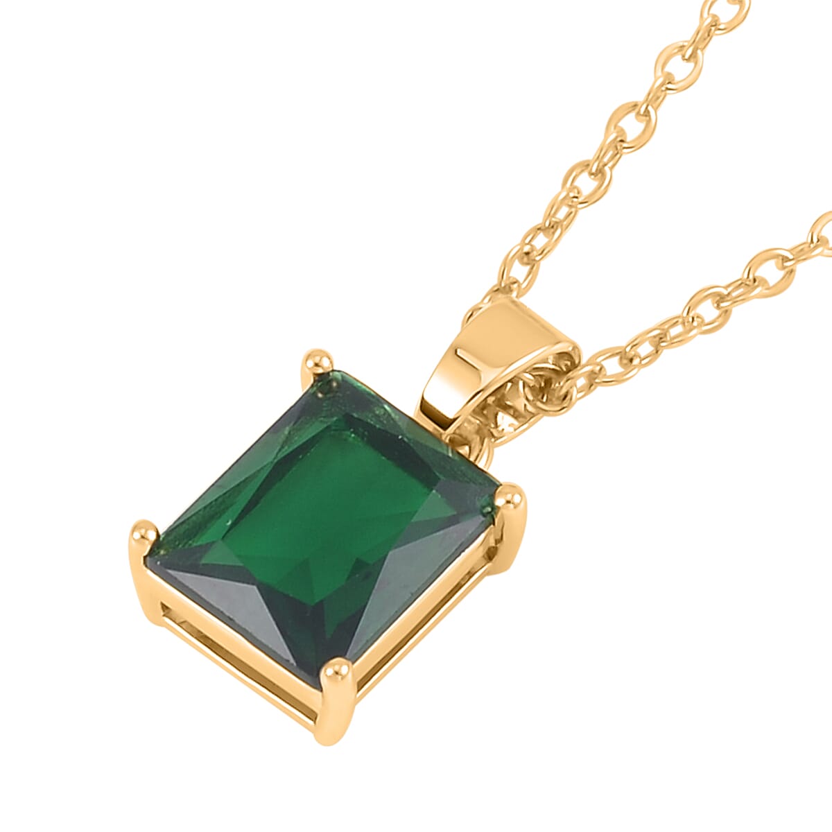 Set of 3 - Green Cubic Zirconia Bracelet (Size - 7), Push Back Earring & Pendant with Chain (Size 20-2 Ext) in Yellow Gold Tone 8.20 Ct.