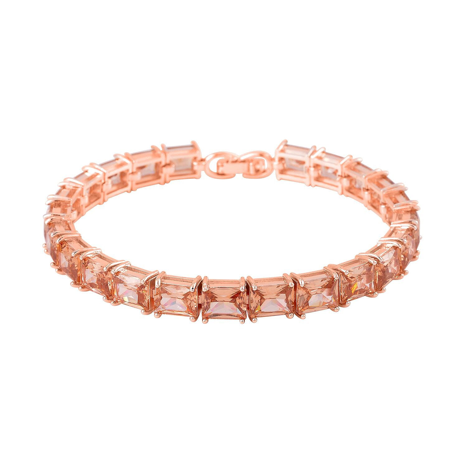 Set of 3 - Champagne Cubic Zirconia Bracelet (Size - 7), Push Back Earring & Pendant with Chain (Size 20-2 Ext) in Rose Gold Tone 8.20 Ct.