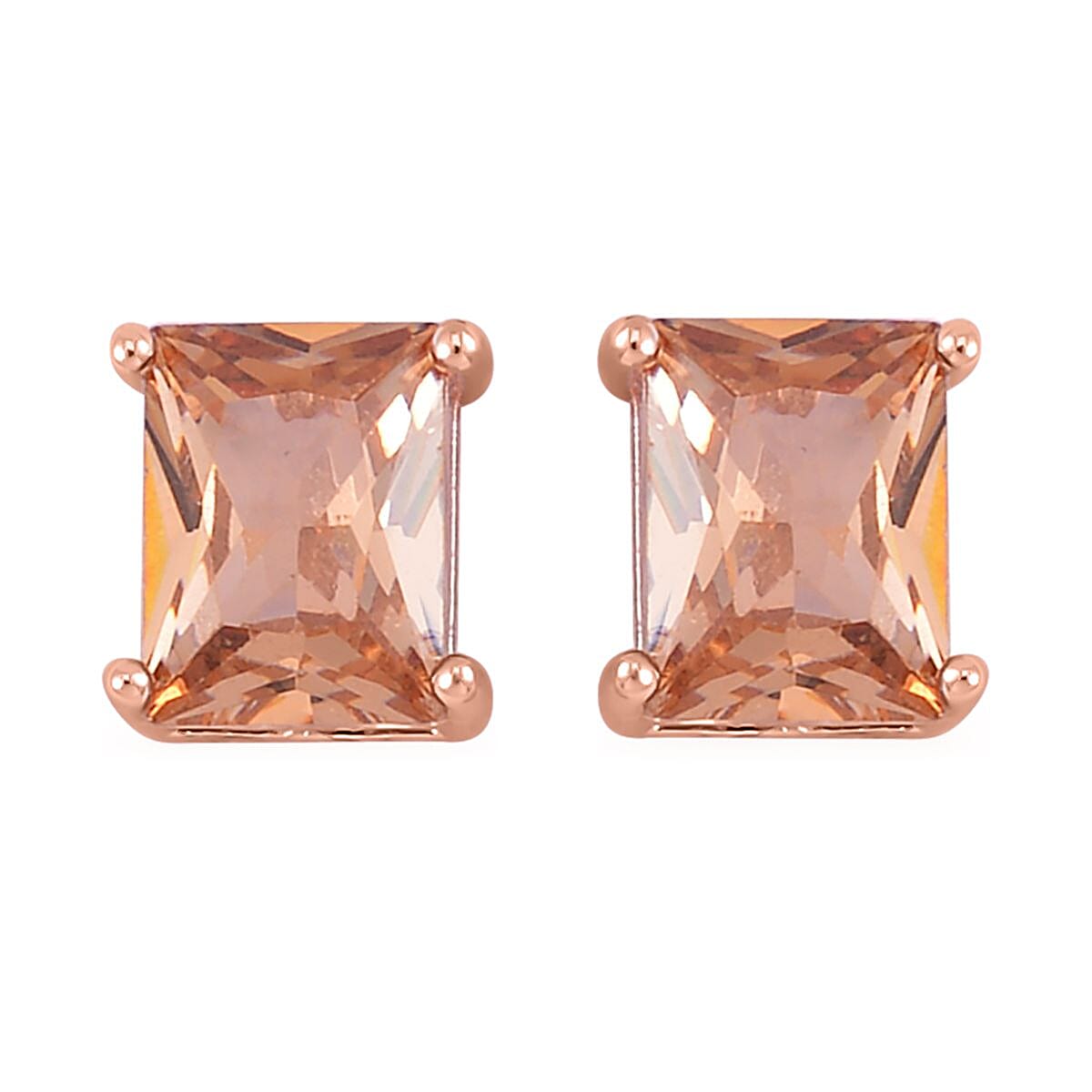 Set of 3 - Champagne Cubic Zirconia Bracelet (Size - 7), Push Back Earring & Pendant with Chain (Size 20-2 Ext) in Rose Gold Tone 8.20 Ct.