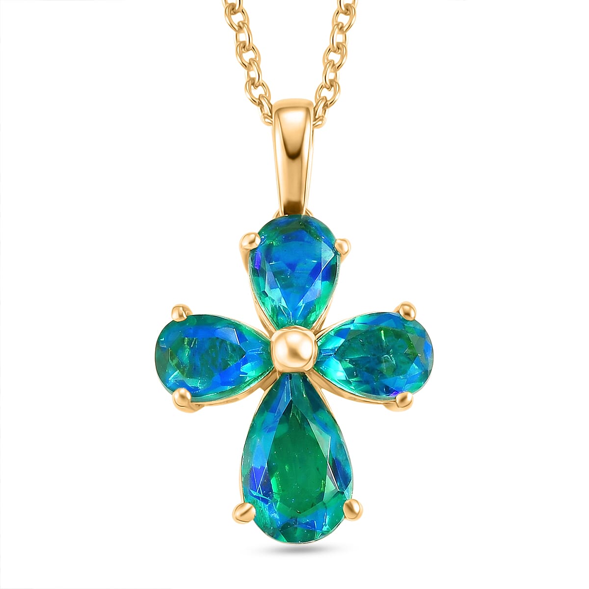 D'Joy - Peacock Triplet Quartz Pendant in Yellow Gold Plated Sterling Silver with Chain (Size 20) 3.73 Ct.