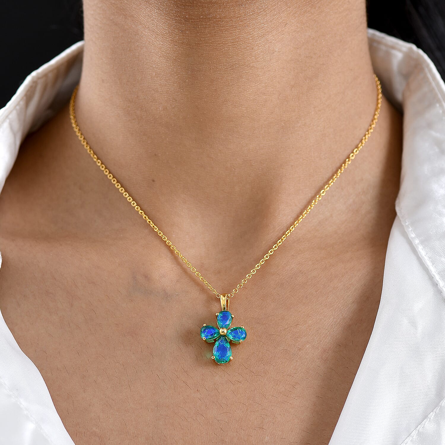 D'Joy - Peacock Triplet Quartz Pendant in Yellow Gold Plated Sterling Silver with Chain (Size 20) 3.73 Ct.