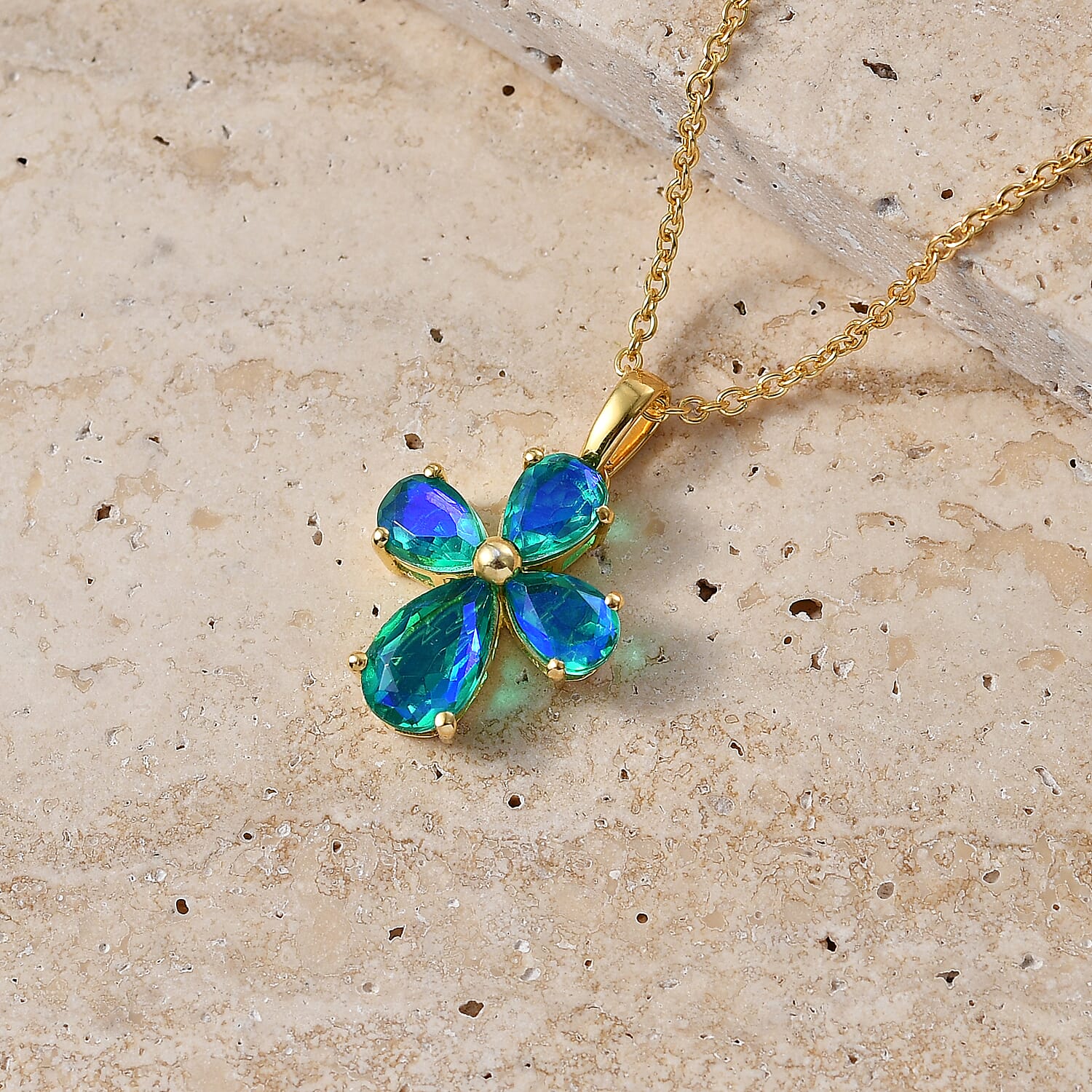 D'Joy - Peacock Triplet Quartz Pendant in Yellow Gold Plated Sterling Silver with Chain (Size 20) 3.73 Ct.