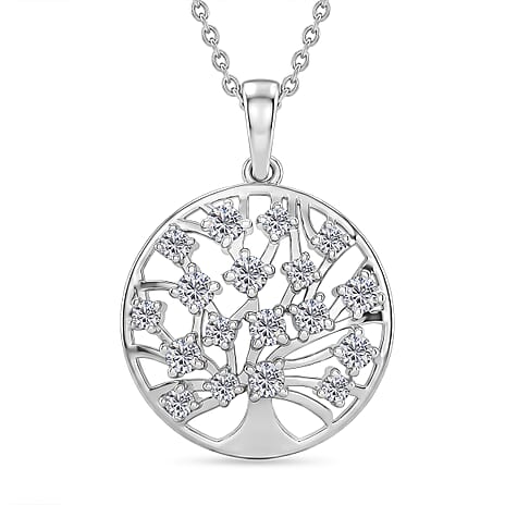 D'Joy - Moissanite Pendant with Chain (Size 20) in Platinum Overlay Sterling Silver