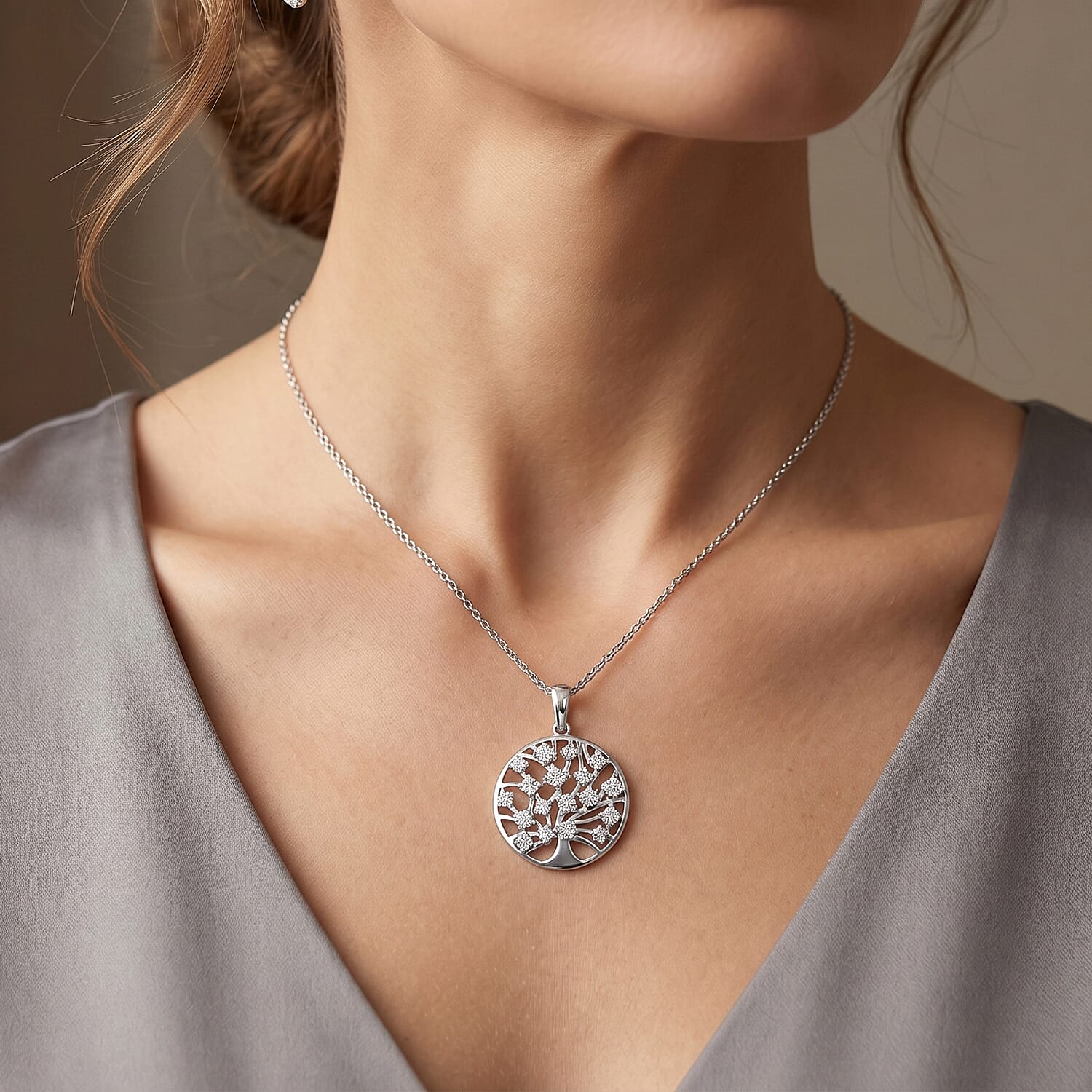 D'Joy - Moissanite Pendant with Chain (Size 20) in Platinum Overlay Sterling Silver