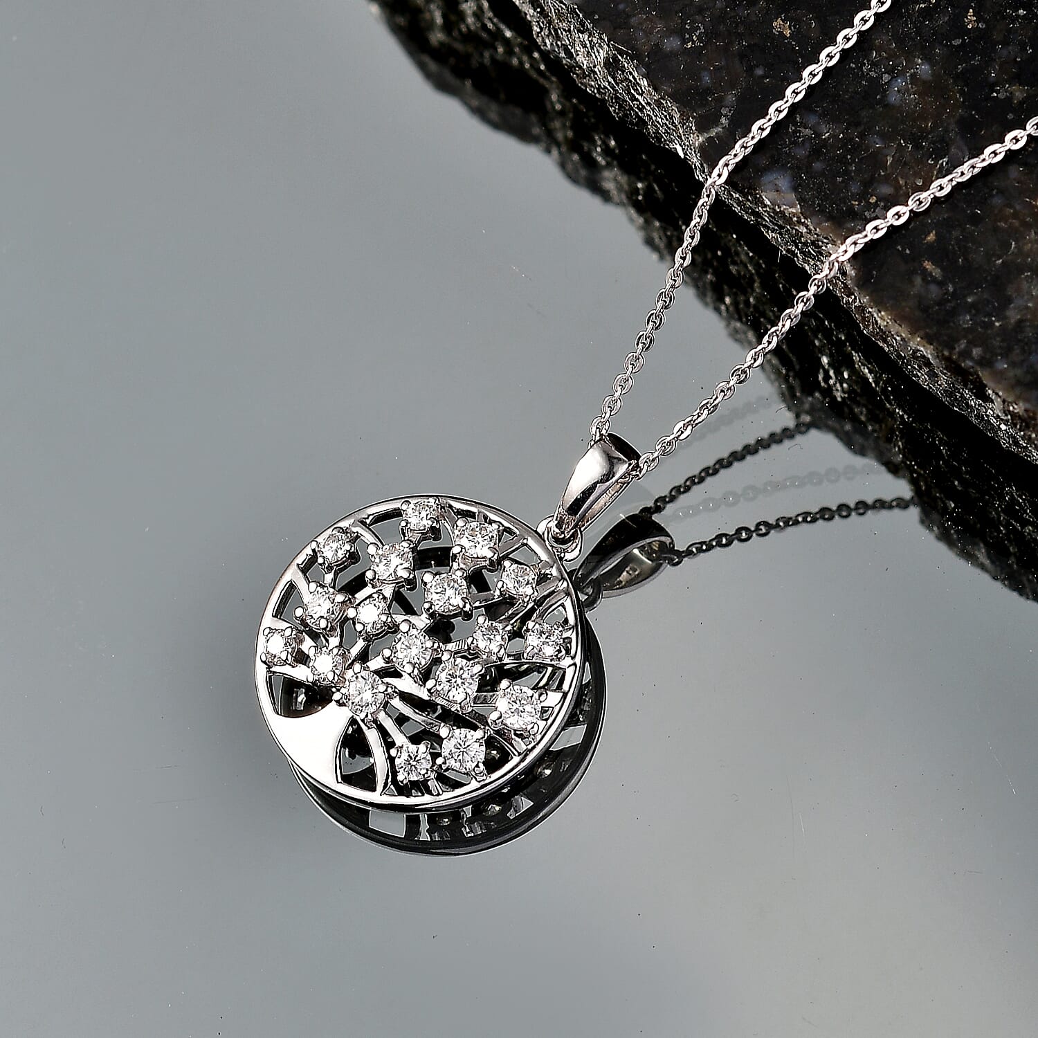 D'Joy - Moissanite Pendant with Chain (Size 20) in Platinum Overlay Sterling Silver