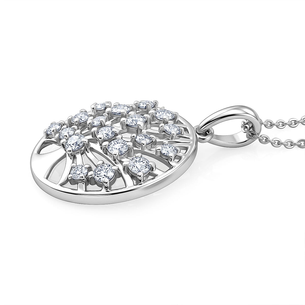 D'Joy - Moissanite Pendant with Chain (Size 20) in Platinum Overlay Sterling Silver