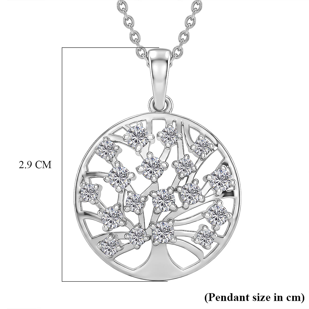 D'Joy - Moissanite Pendant with Chain (Size 20) in Platinum Overlay Sterling Silver