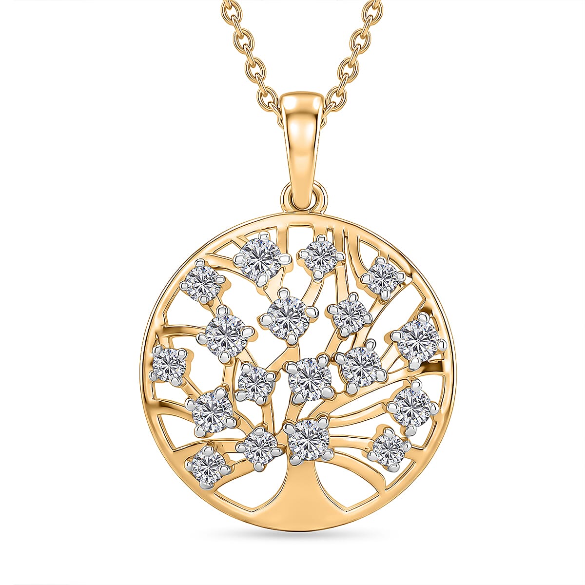 D'Joy - Moissanite Pendant with Chain (Size 20) in Yellow Gold Plated Sterling Silver