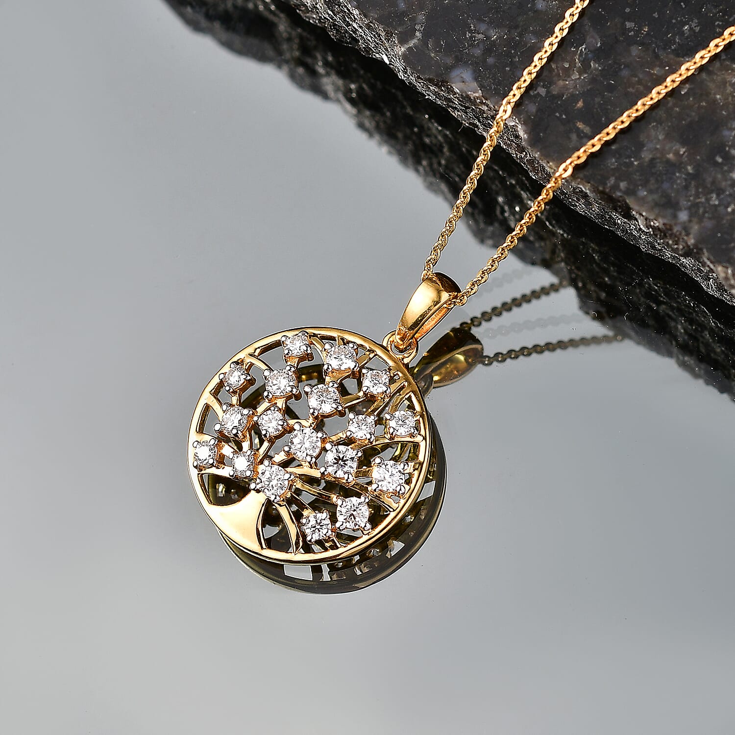 D'Joy - Moissanite Pendant with Chain (Size 20) in Yellow Gold Plated Sterling Silver