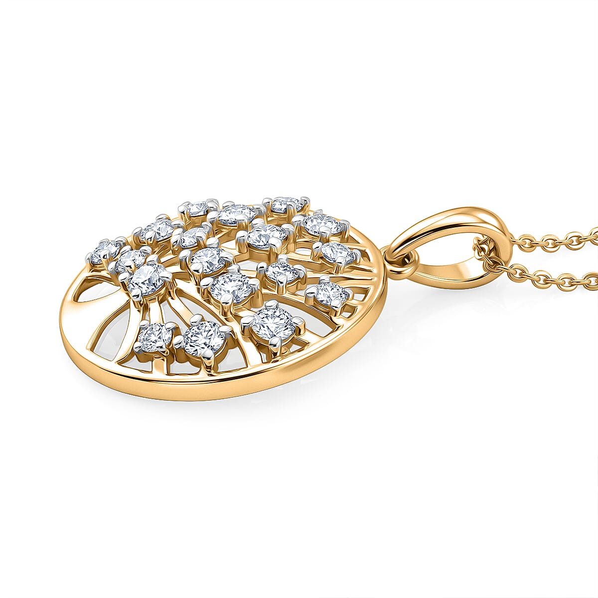 D'Joy - Moissanite Pendant with Chain (Size 20) in Yellow Gold Plated Sterling Silver