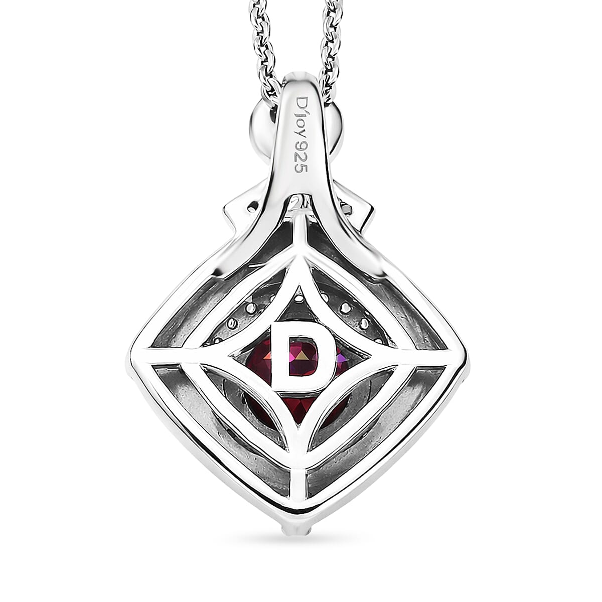 D'Joy - Radiant Ember Garnet & White Zircon Pendant with Chain (Size 20) in Rhodium Overlay Sterling Silver 1.00 Ct.