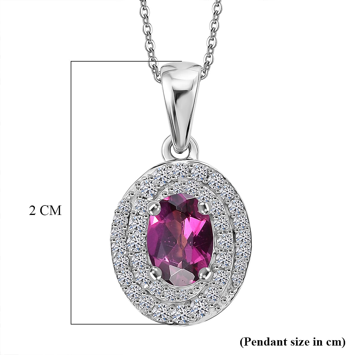 Luxuriant - Natural Radiant Ember Garnet & Lab Grown Diamond (SI-G-H) Halo Pendant with Chain (Size 20) in Rhodium Overlay Sterling Silver 1.26 Ct.