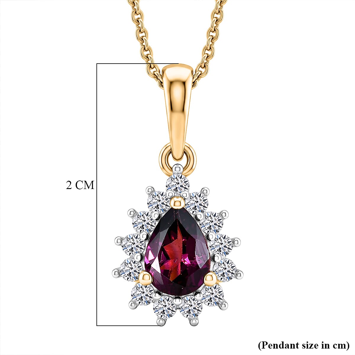 Luxuriant - Radiant Ember Garnet & Lab Grown Diamond (SI-G-H) Halo Pendant with Chain (Size 20) in 18K Vermeil Yellow Gold Plated Sterling Silver 1.05 Ct.