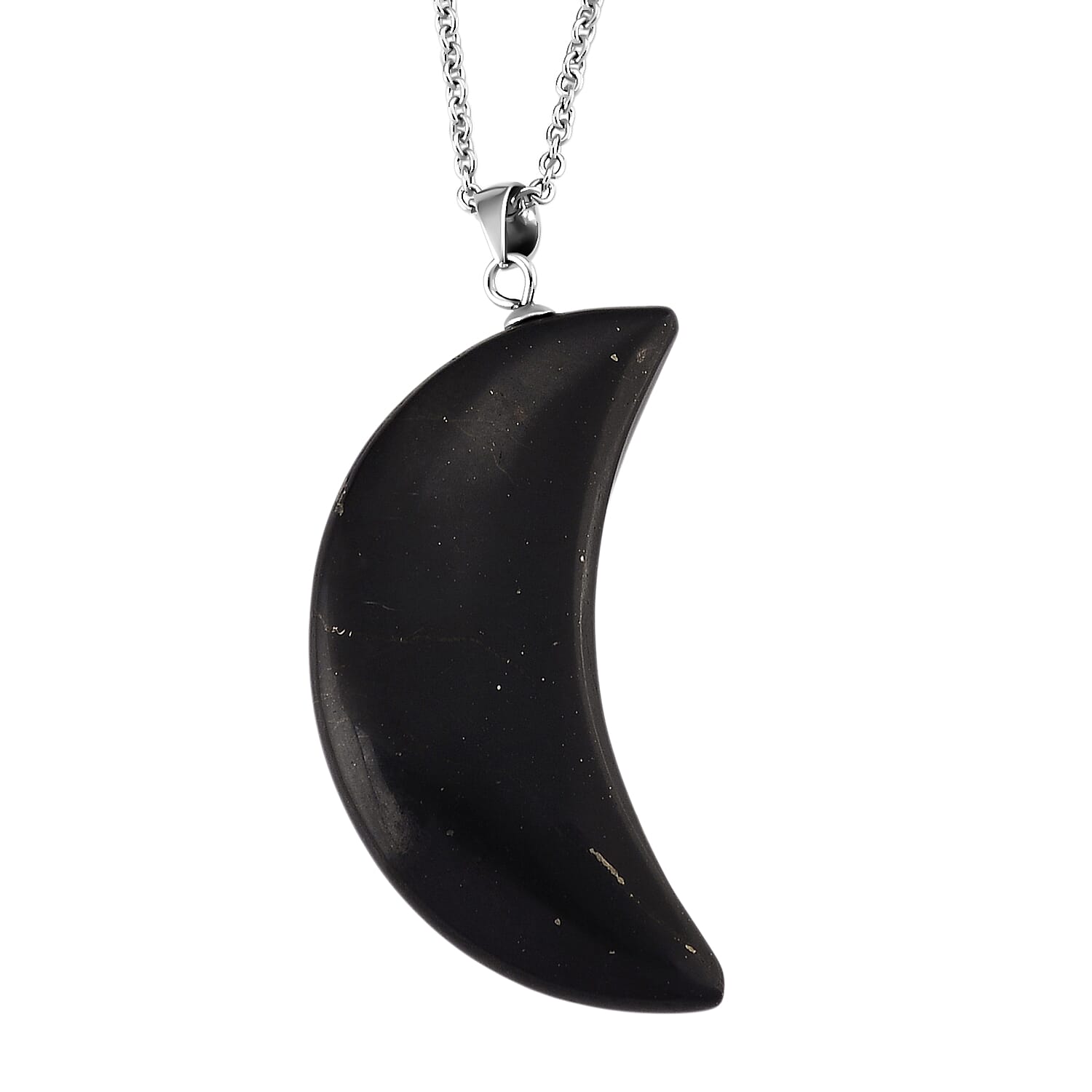 Shungite Half Moon Pendant with Chain (Size 20) 35.00 Ct.