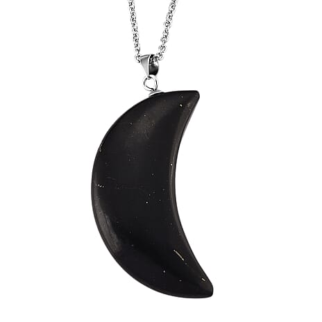Shungite Half Moon Pendant with Chain (Size 20) 35.00 Ct.