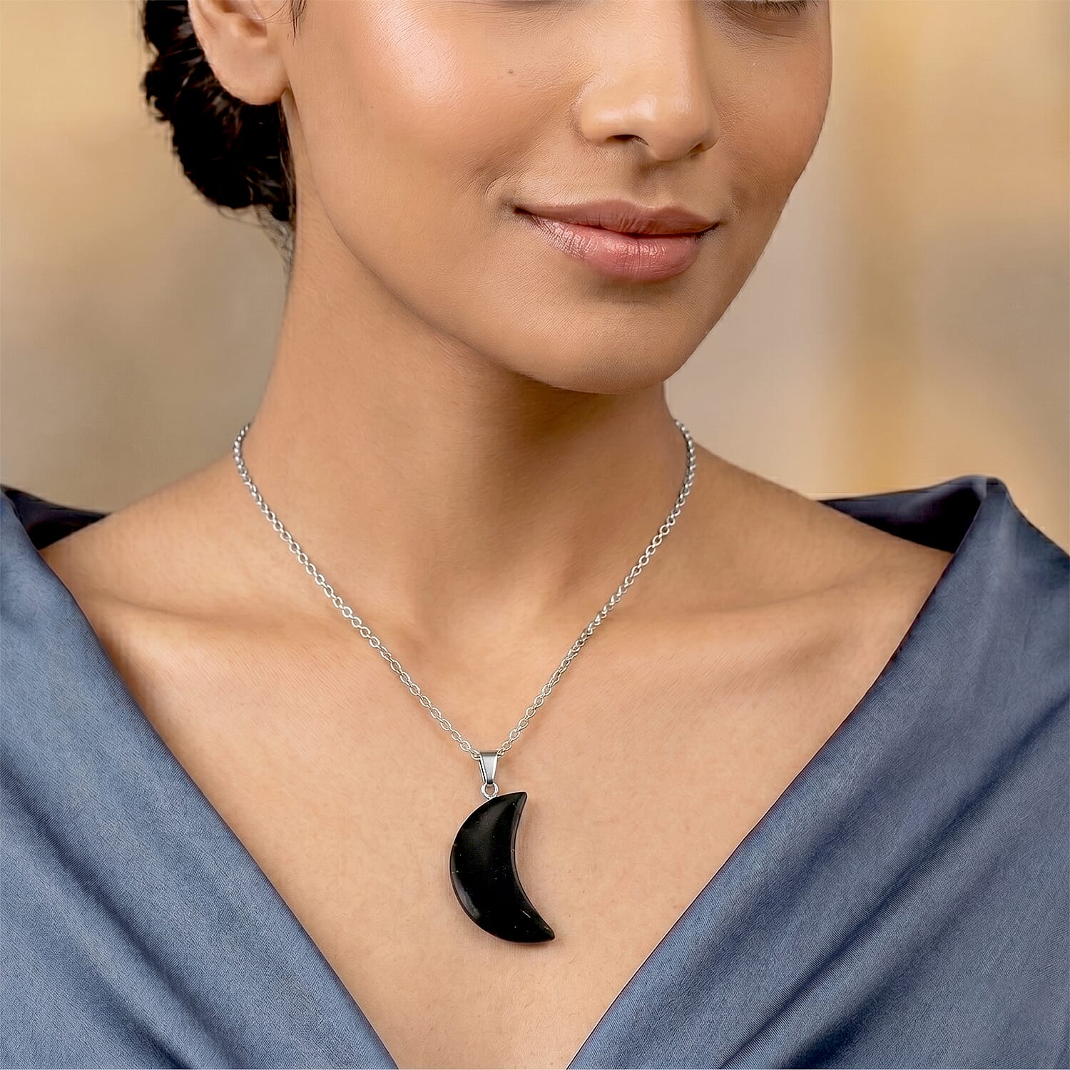 Shungite Half Moon Pendant with Chain (Size 20) 35.00 Ct.