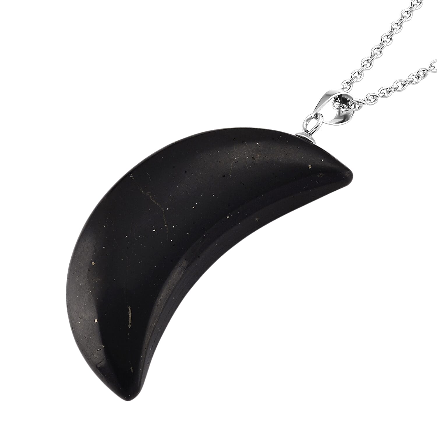 Shungite Half Moon Pendant with Chain (Size 20) 35.00 Ct.