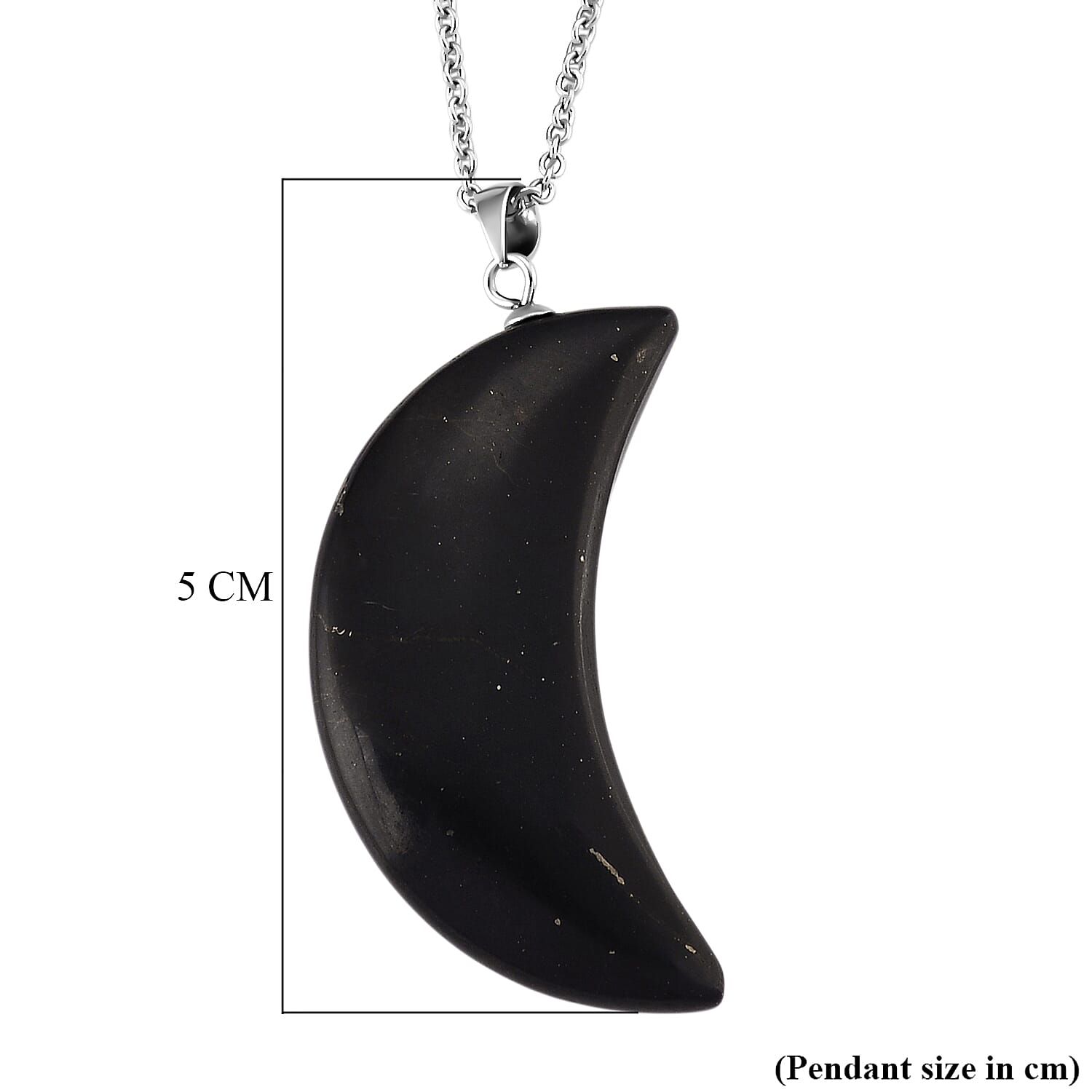 Shungite Half Moon Pendant with Chain (Size 20) 35.00 Ct.