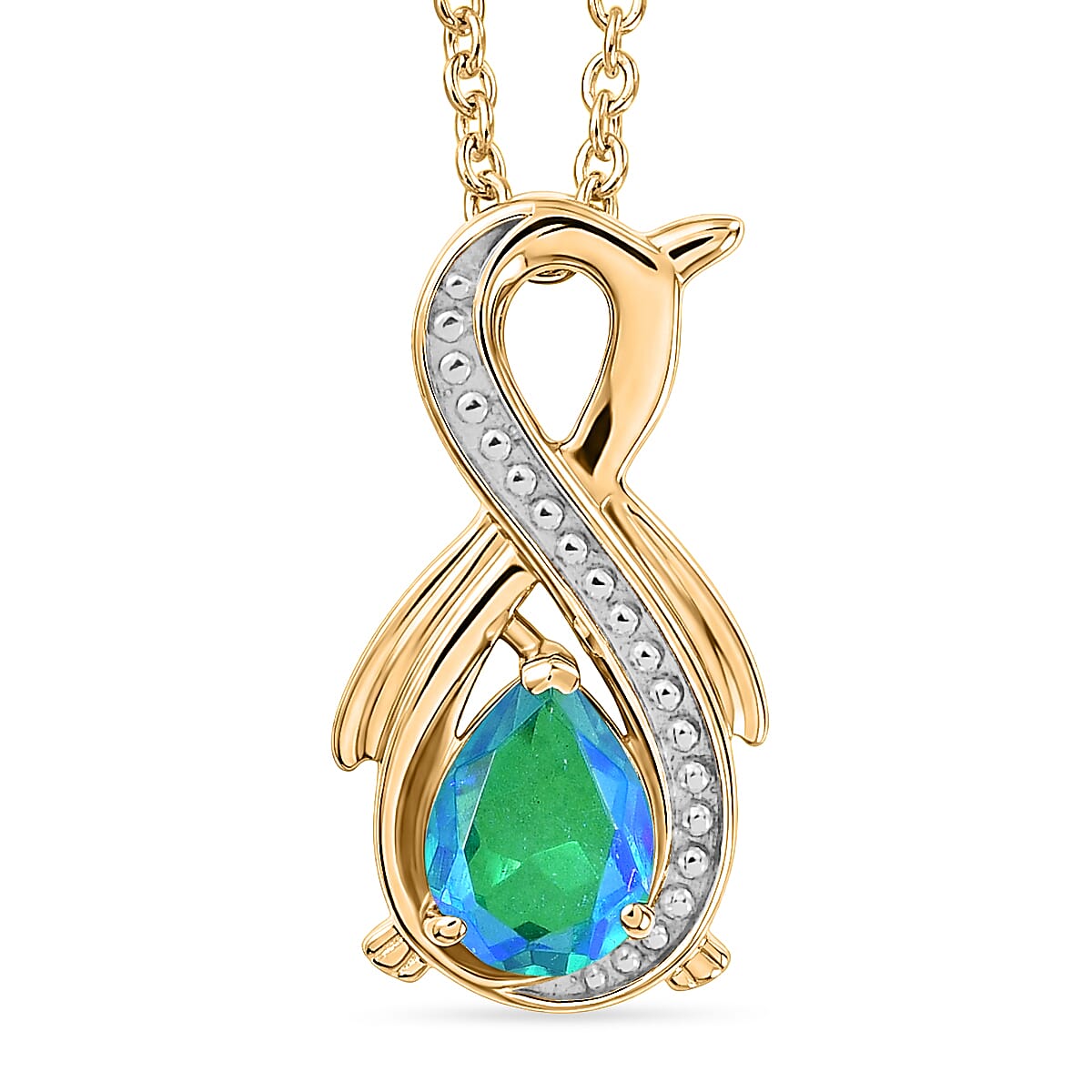 D'Joy - Peacock Triplet Quartz Pendant in Yellow Gold Plated Sterling Silver with Chain (Size 20) 1.11 Ct.