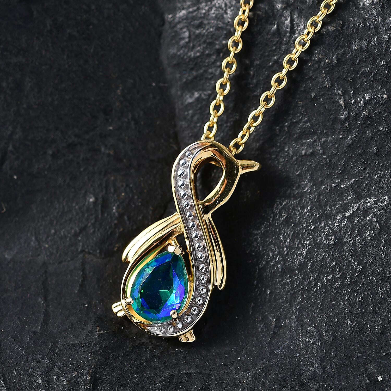 D'Joy - Peacock Triplet Quartz Pendant in Yellow Gold Plated Sterling Silver with Chain (Size 20) 1.11 Ct.