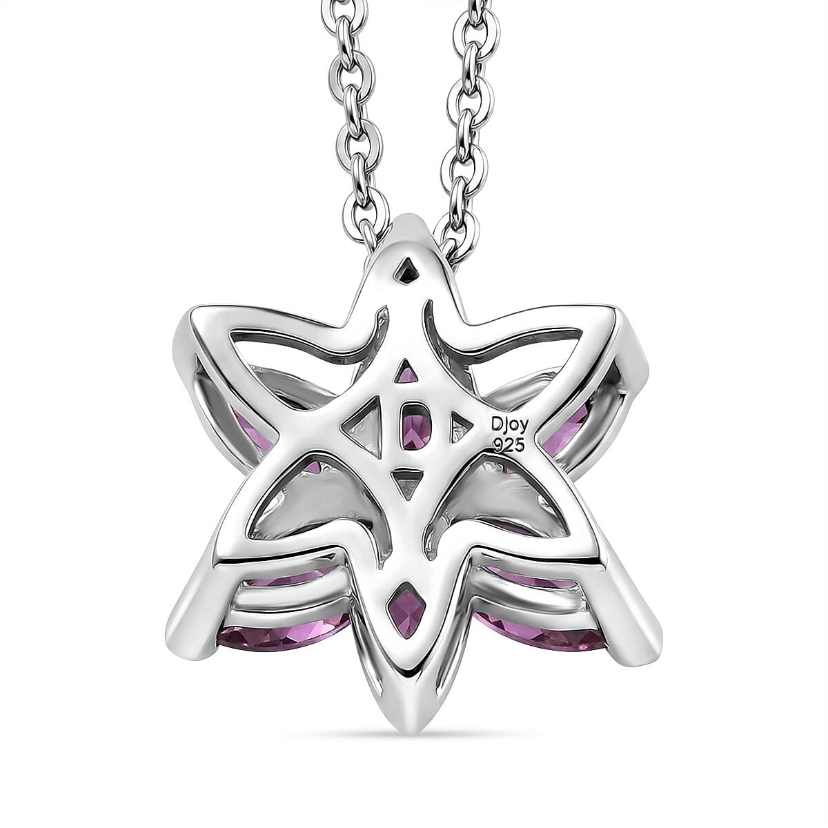 D'Joy - Radiant Ember Garnet & White Zircon Floral Pendant with Chain (Size 20) in Rhodium Overlay Sterling Silver