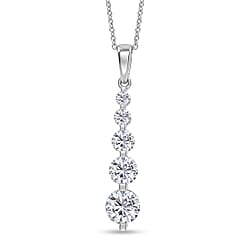 D'Joy - Moissanite 5 Stone Journey Pendant with Chain (Size 20) in Platinum Overlay Sterling Silver