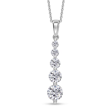 D'Joy - Moissanite 5 Stone Journey Pendant with Chain (Size 20) in Platinum Overlay Sterling Silver