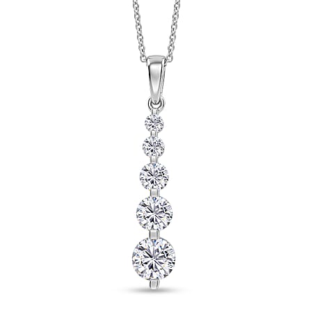 D'Joy - Moissanite 5 Stone Journey Pendant with Chain (Size 20) in Platinum Overlay Sterling Silver D'Joy - Moissanite 5 Stone Journey Pendant with Chain (Size 20) in Platinum Overlay Sterling Silver