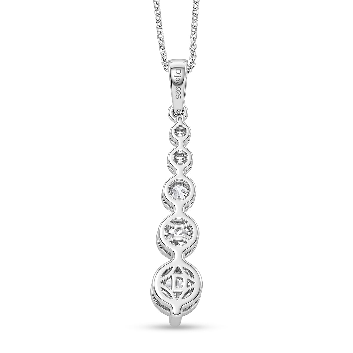 D'Joy - Moissanite 5 Stone Journey Pendant with Chain (Size 20) in Platinum Overlay Sterling Silver