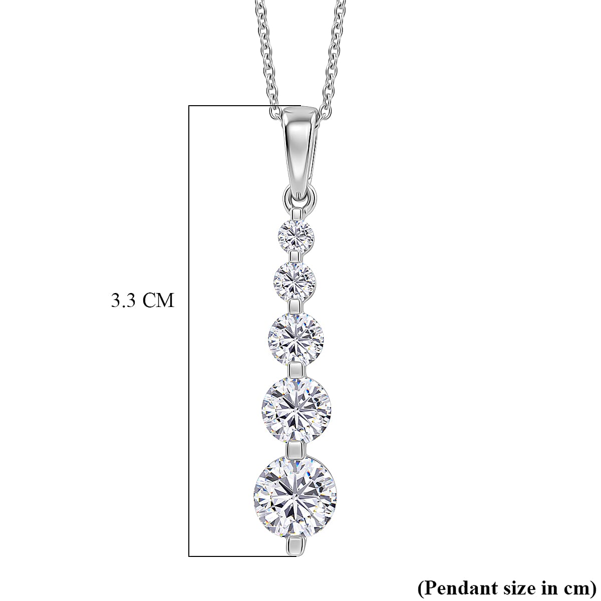 D'Joy - Moissanite 5 Stone Journey Pendant with Chain (Size 20) in Platinum Overlay Sterling Silver