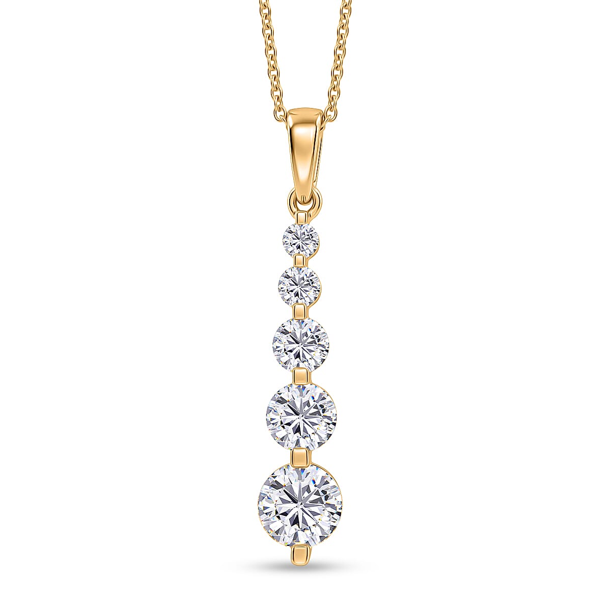 D'Joy - Moissanite 5 Stone Journey Pendant with Chain (Size 20) in Yellow Gold Plated Sterling Silver
